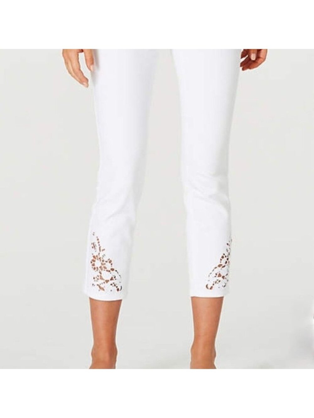 J. Jill Womens White Authentic Fit Cropped Jeans With Embroidered Hem Size 14